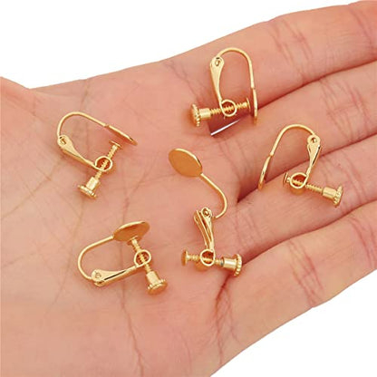 BEADIA 18K Gold Plated Screw Earring Clips Flat 13x17mm 20pcs for Jewelry Making Findings - size: Flat Clips 2# 13x17mm