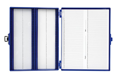 Heathrow Scientific HS15994A Premium Microscope Slide Box, 100-Place, Cork, ABS, Blue, 208mm Length, 175mm Width, 34mm Height - color: Blue