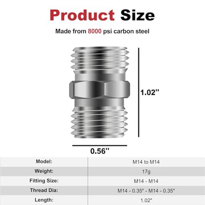 2pcs M14 to M14 Carbon Stee Fittings Adapters for Mini Excavator Adapting, Reducing Or Enlarging Connect Such Air Pipe, Fuel Pipe, Water Pipe, Etc Full Port Straight Pipe Fitting Connector - size: M14-M14