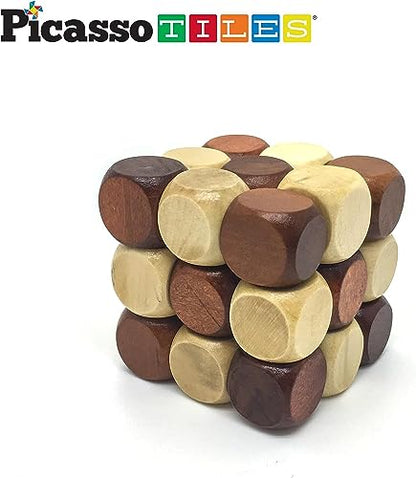 PicassoTiles 8 Styles Interlocking Sensory Toys Wooden Burr Cube, Ball and Barrels Logic Skill Genius Puzzle Brain Teaser Games & Intellectual 3D Assembling Educational Toy Set for Kids & Adults PTP08 - color: 8 Styles Wooden Burr Cube