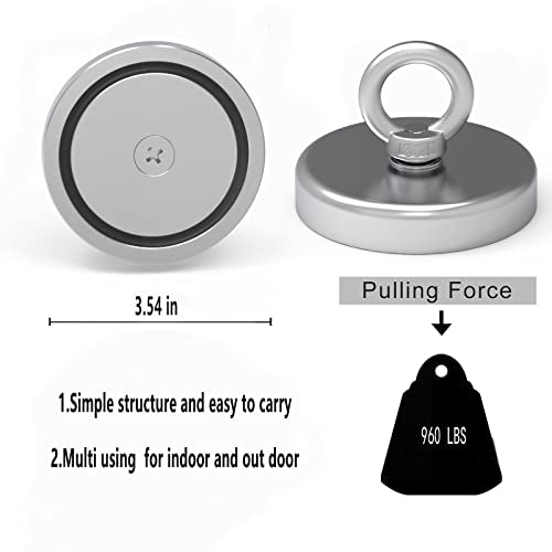Super Fishing Kit, High Power Neodymium Rare Earth Magnets for Retrieving in River, Diameter 3.54in - style: J90-3.54 in