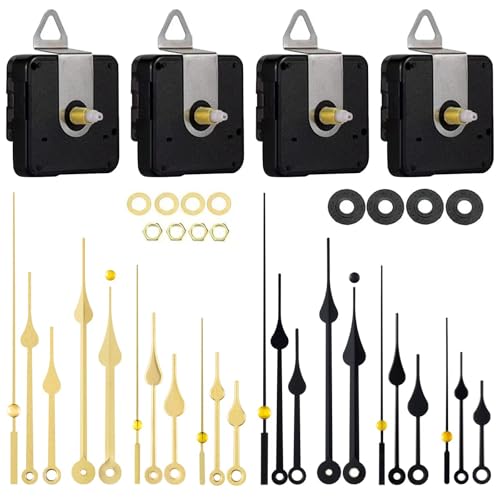 EMOON 4 Pcs Different Shaft Clock Mechanism kit with 8 Pack Clock Hands, DIY Wall Clock Repair Replacement Motor Parts.(Total Shaft Length (Total Shaft length16.5mm,20mm,20mm,23mm)