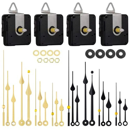 EMOON 4 Pcs Different Shaft Clock Mechanism kit with 8 Pack Clock Hands, DIY Wall Clock Repair Replacement Motor Parts.(Total Shaft Length (Total Shaft length16.5mm,20mm,20mm,23mm)