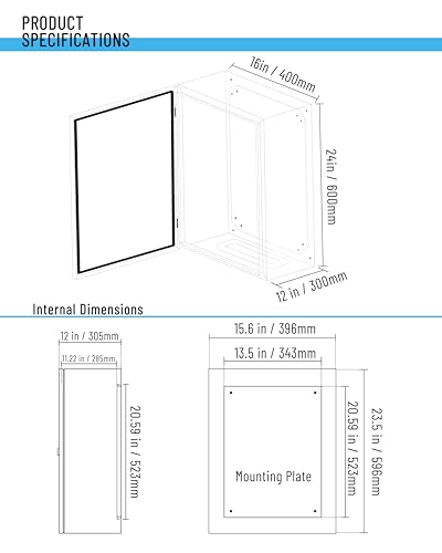 Steel Electrical Junction Box, 24 x 16 x 12 Waterproof & Dustproof Electrical Enclosure, Outdoor & Indoor Universal Project Box with Lock & Mounting Plate - size: 24 x 16 x 12"