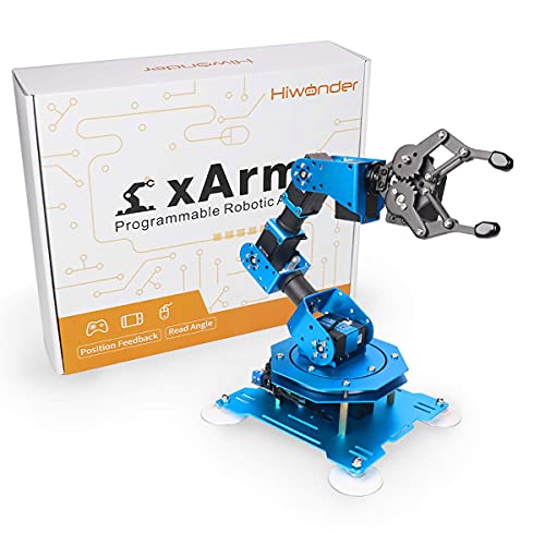Robotic Arm for Arduino Coding Programming 6DOF Hiwonder-xArm1S STEM Educational Building Robot Arm Kits, 6 AXIS Full Metal Robotic Arm Wireless Controller/PC/App/Mouse Control Learning Robot - style: Hiwonder-xArm1S