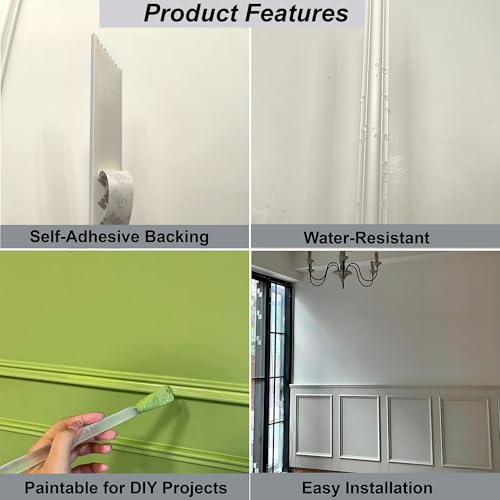 4 Set Peel and Stick Wall Molding Kit, Pre-Cut Mitered Picture Frame Molding for Wall (20" x 20"), DIY Wainscoting Wall Trim, Paintable Rigid PS Trim, 4 Panels, White (4-Frame-White, 20'' × 20'') - size: 20'' × 20''