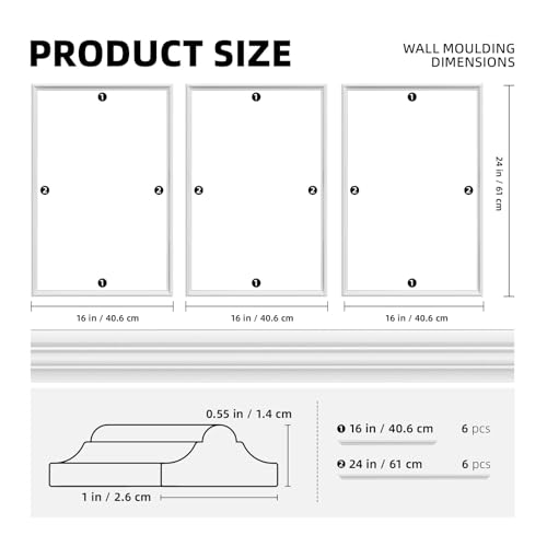 3 Set Pre-Cut Accent Wall Molding Kit Wainscoting Panels - color: 16X24 in