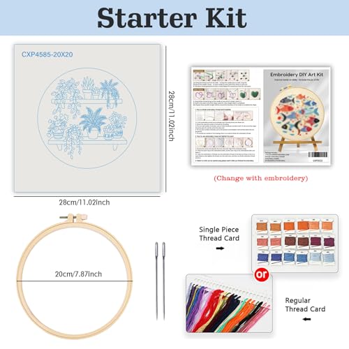 Full Range Embroidery Kit for Adult, Green Plant Pattern Embroidery Kit for Beginners Include Embroidery Cloth Hoops Threads for Craft Lover Hand Stitch with Embroidery Skill Techniques (Book Flowers) - color: Book Flowers