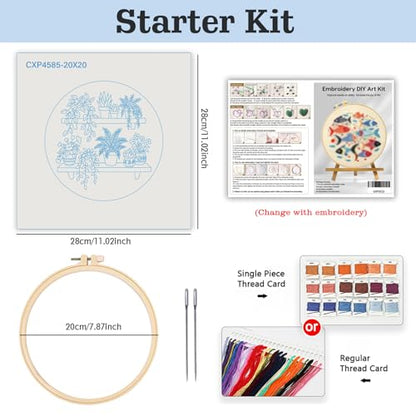 Full Range Embroidery Kit for Adult, Green Plant Pattern Embroidery Kit for Beginners Include Embroidery Cloth Hoops Threads for Craft Lover Hand Stitch with Embroidery Skill Techniques (Book Flowers) - color: Book Flowers