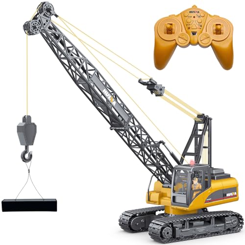 Remote Control Tower Crane Die Cast Truck Hoist Dragline 1:14 Scale 2.4GHz Remote Control Engineering Lift Model Truck Crawler Loader Excavator Bulldozer Construction Toy for Boys & Girls