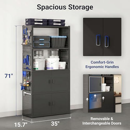 FLEXIMOUNTS 117" L Modular Garage Storage Cabinet with Workbench, Black - color: Black
