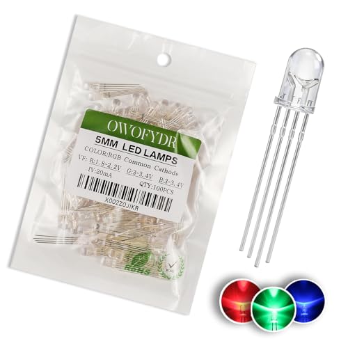 100PCS 5mm RGB LED Diodes, Common Cathode, 4-Pin, Clear Lens - color: Rgb Common Cathode 4 Pins, size: 5MM