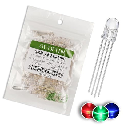 100PCS 5mm RGB LED Diodes, Common Cathode, 4-Pin, Clear Lens - color: Rgb Common Cathode 4 Pins, size: 5MM