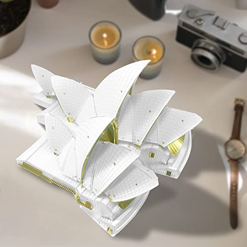 Piececool 3D Metal Models Building Kits,Sydney Opera House Architecture 3D Puzzles DIY Crafts Kit Brain Teaser Puzzles for Family Time, Best Birthday Gift - color: Glod&white