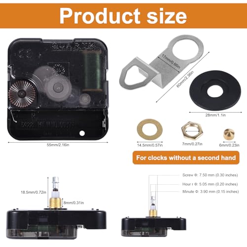 BOXOB Quartz Clock 12888 Movement Replacement, Black Wall Clock Mechanism Replacement Clock Motor Battery Operated Wall Clock Repair Parts Kit Without Second Hand & DIY - size: Thread length 5/16 inches