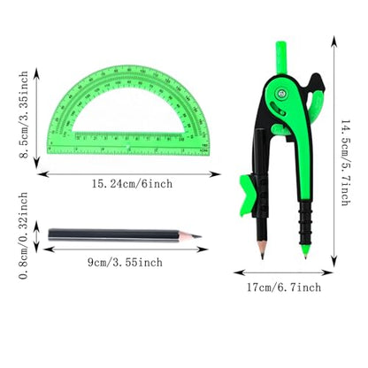 Unjoo Compass for Geometry Set, 6 Inch Clear Protractor (Dark Green) - color: Dark Green