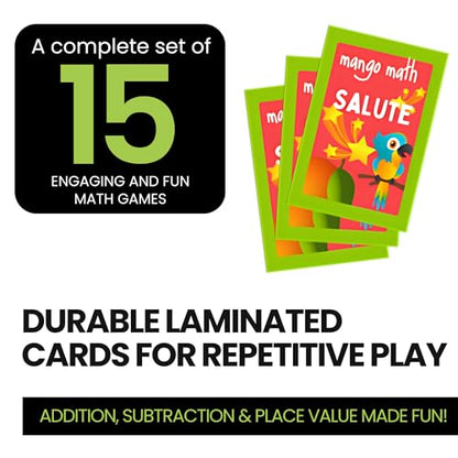 MANGO Math 15® - Math Flash Cards - Educational Math Games for Kids - Addition, Subtraction, Place Value Play & Learning Kit -2nd 3rd 4th Grades - Kids 6-12 - Set of 15 Games - English Version - size: English Version, style: Addition Subtraction