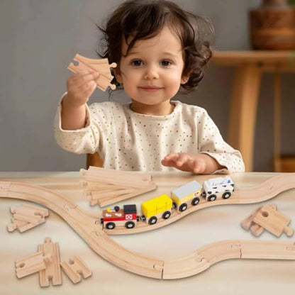 Wooden Train Tracks, 24Pcs Track Expansion Wooden Railway System - style: 24 Pcs