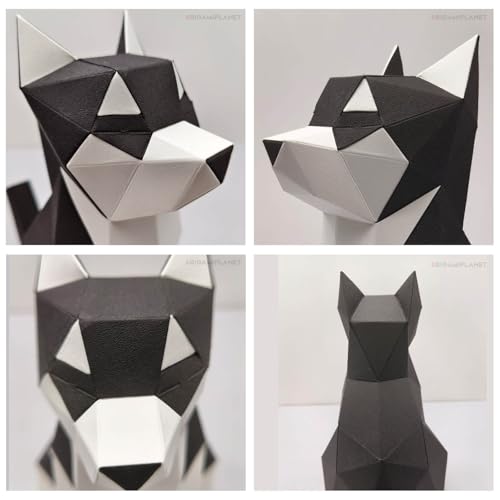 Husky 3D Origami Paper Craft Kit, Easy DIY Pre-Cut Dog Paper Sculpture Model for Adults, Cute Animal Handmade Home Decor Papercraft Gift Set for Beginners