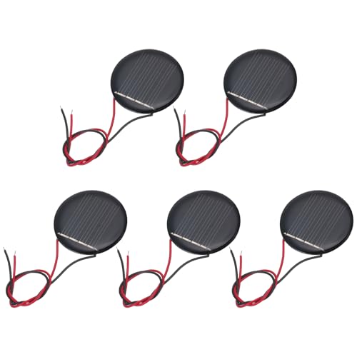 MECCANIXITY 5 Pcs 2V 0.07W 35mA Mini Solar Panels, Small Polycrystalline Solar Cell Panel with 2 Cable for DIY Electric Toy Materials Kits Charger, 36mm Dia - style: 2V 0.07W 35mA