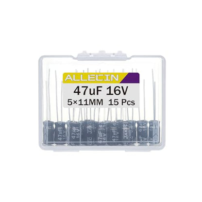 47uF 16V 5x11mm Electrolytic Capacitor 47 UF MFD 16 Volt 0.2x0.43in Aluminum Capacitors (Pack of 15) - style: 47uF 16V 5x11MM