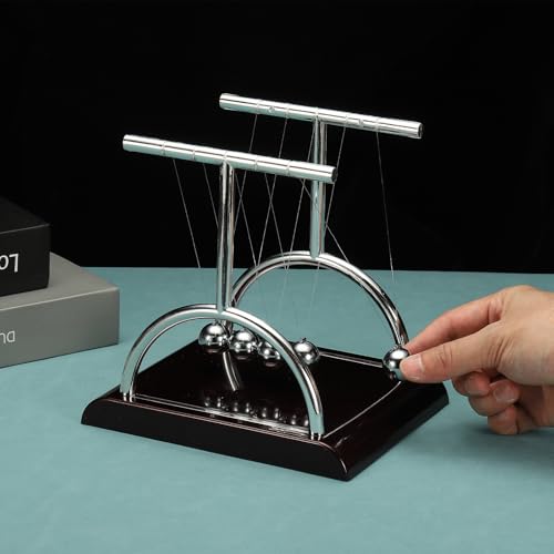 PATIKIL 2 Pack Newtons Cradle, Newton's Cradle Pendulum 5 Balance Balls Desk Toys Gravity Ball Cool Funny for Physics Toys Adults Science Men Office Desk Decor Home Gift, T-Shaped, M - size: Medium