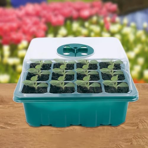 12 Hole Seedling Box with Ventilation Hole Breathable Adjustable Mini Greenhouse Gardening Plant Seedling Box,19x14.5x11cm (Green) - color: Green