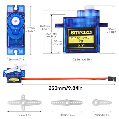 Smraza SG90 9G Micro Servo Motor Kit Metal Gear for Arduino RC Plane 4 Pcs - size: 4