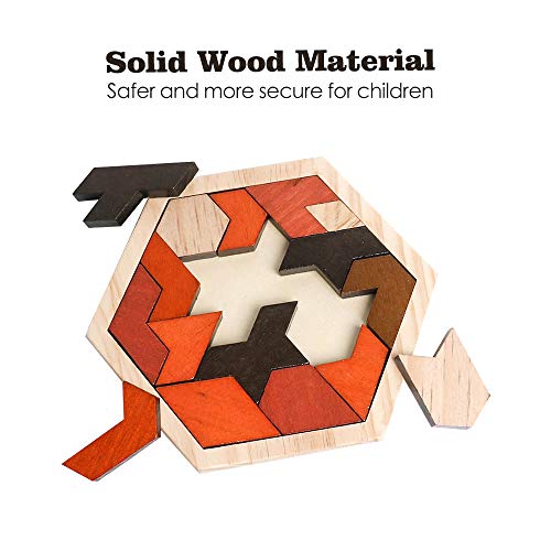 Wooden Hexagon Blocks Puzzle, STEM Brain Teaser Challenge for Kids Adults - style: Puzzle 4- Dark Brown