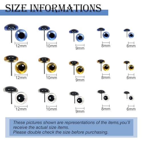 TOAOB 150pcs Glass Eyes Kits 6 to 12mm 3 Colors Craft Eyes for Needle Felting Bears Dolls Decoys Sewing