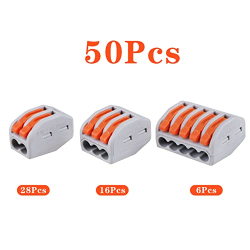50 PCS Lever Wire Electrical Connectors Nuts Assortment Kit with 28-12 AWG, Multiple Stud2/3/5 Conductor Combination Compact, Electrical Insulated Terminals, Quick Disconnect Splicing - size: 50 PCS