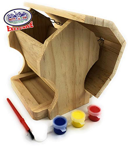 Matty's Toy Stop Paint-A-Barn Wooden Birdhouse & Bird Feeder (Includes Paints & Brushes) Gift Set Bundle - 2 Pack