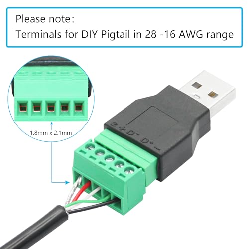2-Pack USB 2.0 A Male to 5-Pin Screw Terminal Adapter - style: USB A Male Terminal - 2Pcs