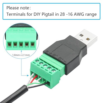 2-Pack USB 2.0 A Male to 5-Pin Screw Terminal Adapter - style: USB A Male Terminal - 2Pcs