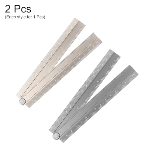 HARFINGTON 2pcs Folding Straight Ruler 30cm Metric Aluminum Alloy Protractor Foldable Angle Ruler Geometric Measure Tool with Angle Line for Architect Artist Office, Gray/Khaki - color: Gray/Khaki