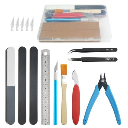Bigstone 16 PCS Model Tools Kit Modeler Basic Hobby Building Tools Craft Set for Cars, Airplanes, Buildings, Robots Plastic Gundam Models Building Repairing and Fixing