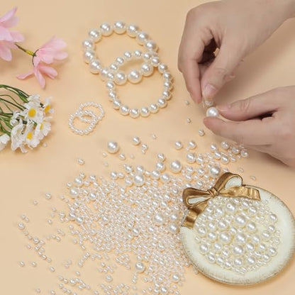 Hudinsun 1200 Pcs Pearl Beads for Jewelry Making, 5 Size Round Pearls for Bracelets Making Kit Small Pearl Filler Beads with Hole for DIY Craft Necklace Earrings - size: 4mm, 6mm, 8mm, 10mm, 12mm