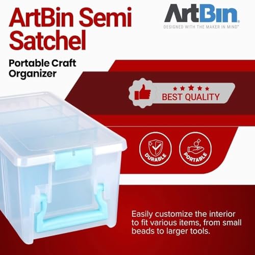 ArtBin Semi Satchel Craft Organizer with 3 Dividers, Aqua Accents - color: Clear