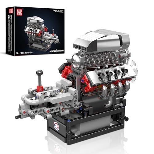 Mould King 10225 V8 Engine Model kit that Runs- Build Your Own STEM V8 Model Engine with Transmission, 8-Cylinder Car Engine kit Building Engineering Toys for Adults Collections (855+PCS) - style: MK-10225 engine