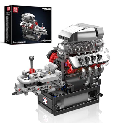 Mould King 10225 V8 Engine Model kit that Runs- Build Your Own STEM V8 Model Engine with Transmission, 8-Cylinder Car Engine kit Building Engineering Toys for Adults Collections (855+PCS) - style: MK-10225 engine