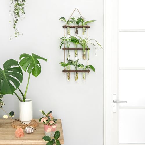 Mkono Plant Propagation Station, 3 Tier Small Brown Wall Hanging Vase Tubes - color: Brown, size: Small