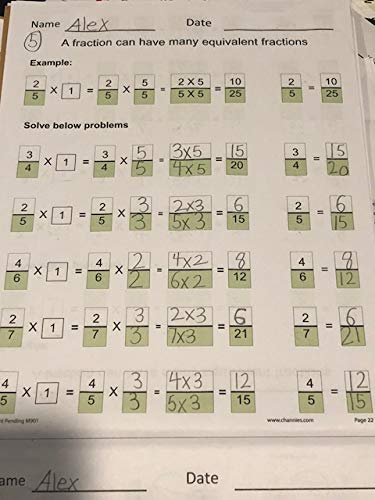 Channie's Visual One Page A Day Level 1 Fraction Practice Workbook, Practical Color-Coded Single & Double Digit Fractions Workbook, Grade 3-5, Easy Tear-Off Worksheets, 50 Pages