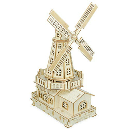 3D Wooden Puzzles Laser Engraving DIY Safe Assembly Constructor Kit Toy for Teens and Adults, World Famous Buildings Mechanical 3-D Models for Self-Assembly (C2 Dutch Windmill)