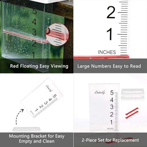 2Pack Waterfall Rain Gauge Outdoor with Clear Scale,Accurate 5-Inch Rain Gauges with Large Numerals &Easy-Read Red Float,Weather Resistant Outdoor Rain Gauge for Yard,Garden,Lawn,Deck,Fence - size: 2Pack