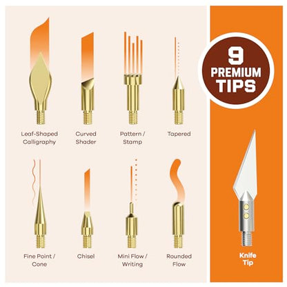 Craft Culture Wood Burning Tool Pen - Craft Burning Tools for Adults & Teens - Wood Burner Kit, Engraver, Carver, Pyrography, Woodburning - Includes 9 Premium Tips - Adjustable Temperature Control