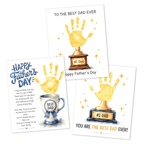 Fathers Day Crafts from Kids - Custom Handprint Set 3, Personalized Best Dads Ever Handprint Kit Family Handprint Craft Keepsake Personalized Fathers Day Dad Gifts from Kids Daughter Son for New Dad - color: CupBestFather
