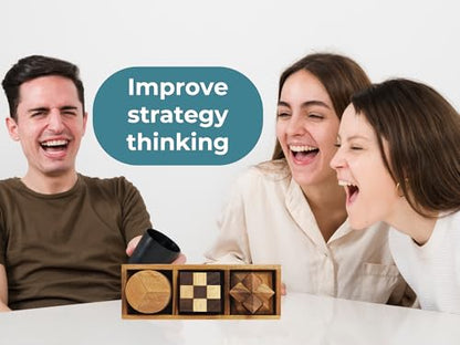 BSIRI 3 Puzzles in a Box - Wooden Brain Teaser Puzzle, 3D Mind Puzzle for Adults, Educational Senior Games, and Brain Games, Ideal for Birthday Gifts and Patio Décor - style: 3 Puzzle Set
