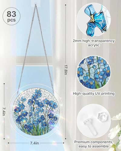 Acrylic Jigsaw Puzzle Suncatcher - Blue Blooms - color: Blue Blooms, size: S-7.4in*7.4in