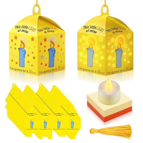 Simgoing 24 Sets Religious Candle Lantern Kit Sunday School Crafts - style: Light of Mine