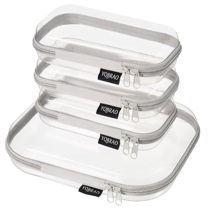 YQBRAO 4-Piece Clear Hard Shell Zipper Case Set, 1M 3S, Grey - color: Grey, size: M+3S